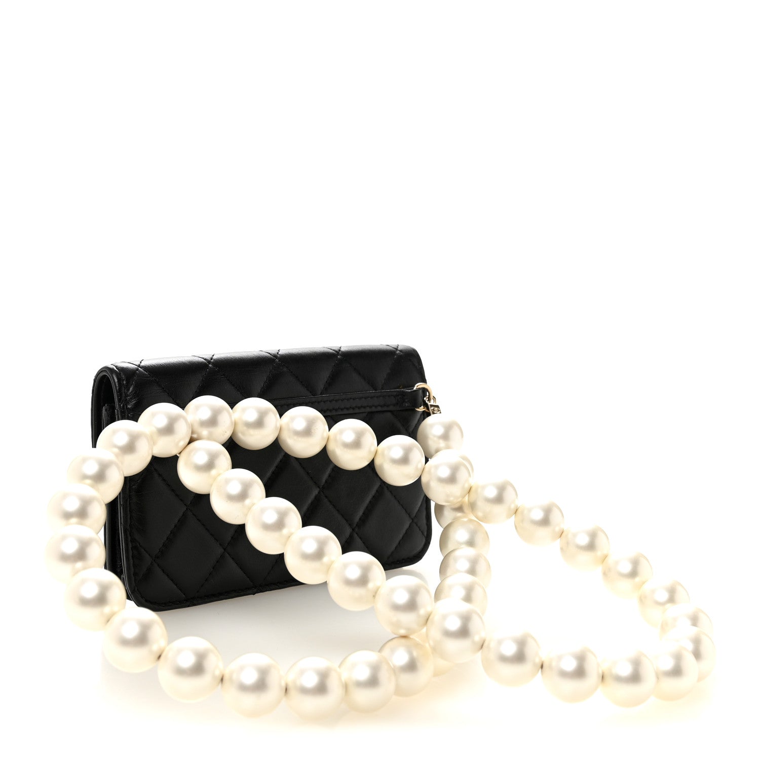 Calfskin Quilted Maxi Pearls Clutch With Chain Black
