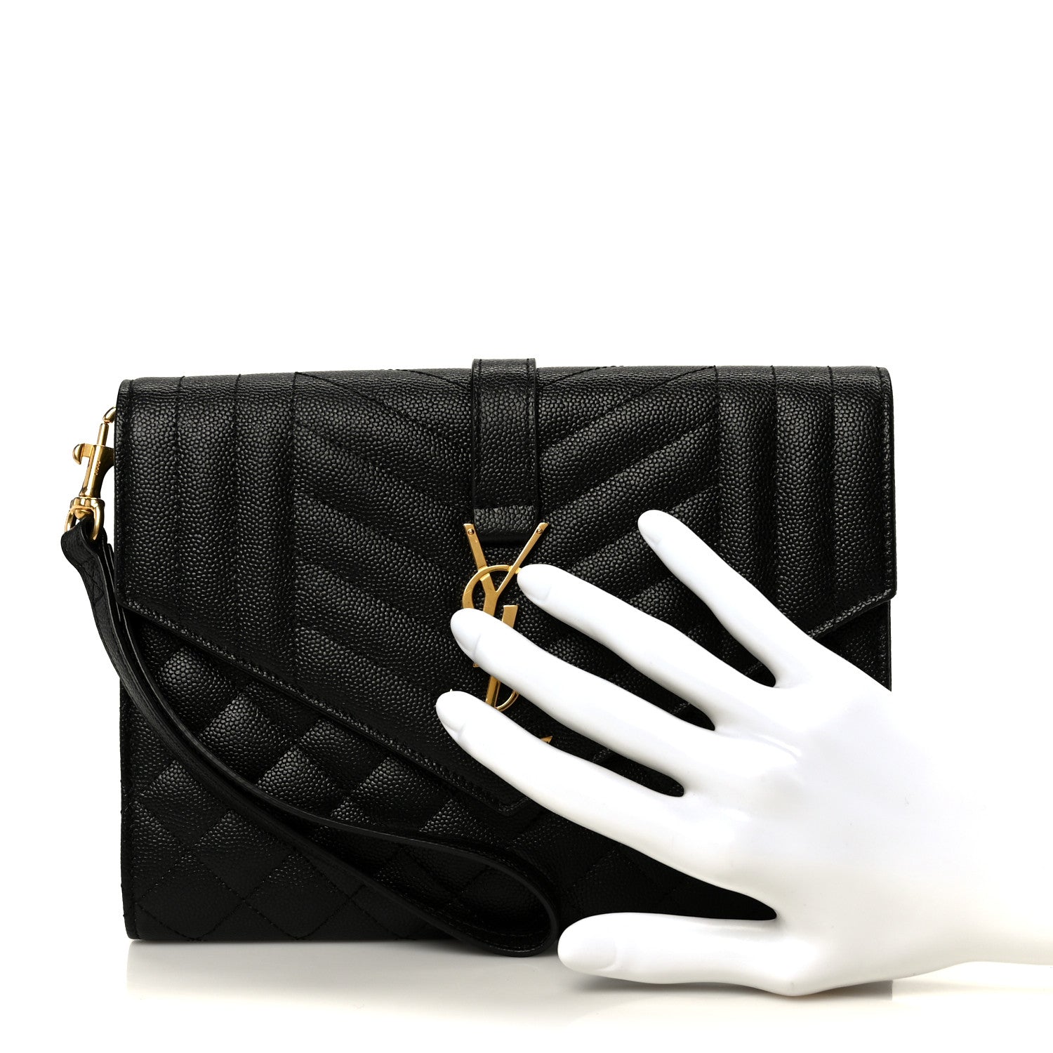 Grain De Poudre Textured Mixed Matelasse Triquilt Monogram Clutch Black