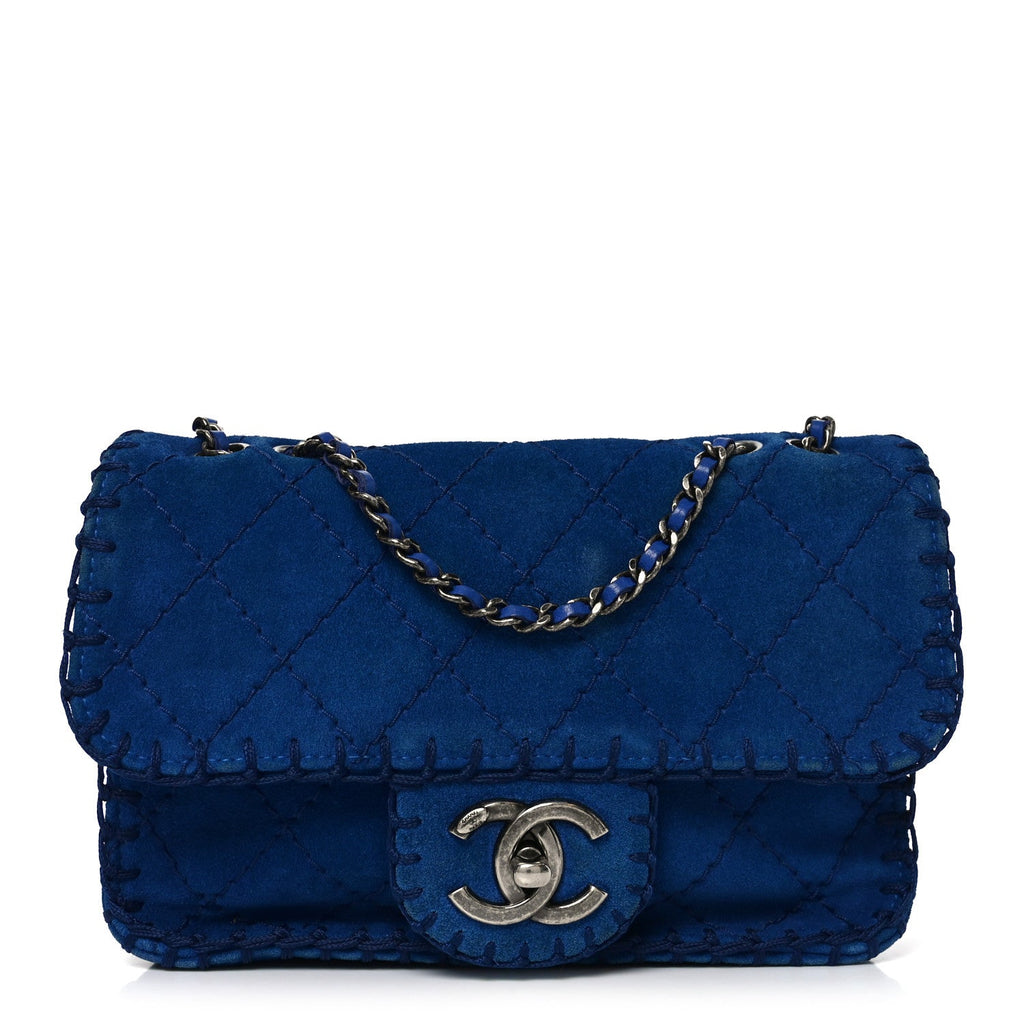 Suede Quilted Whipstitch Mini Flap Blue