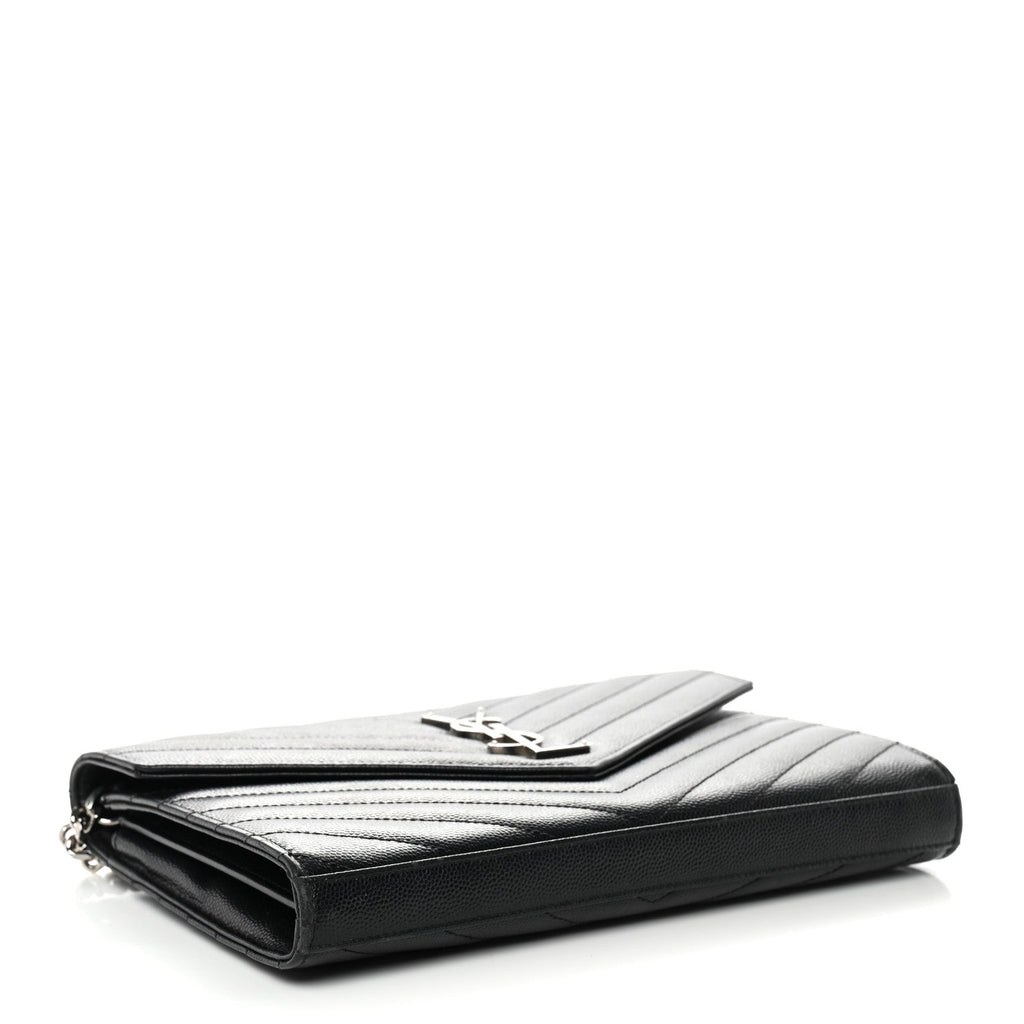 Grain De Poudre Matelasse Chevron Monogram Chain Wallet  Black