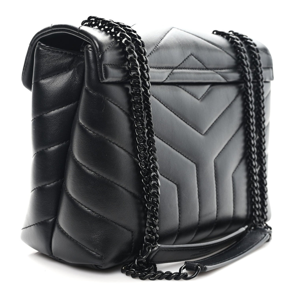 Calfskin Y Quilted Monogram Monochrome Small Loulou Chain Satchel Black