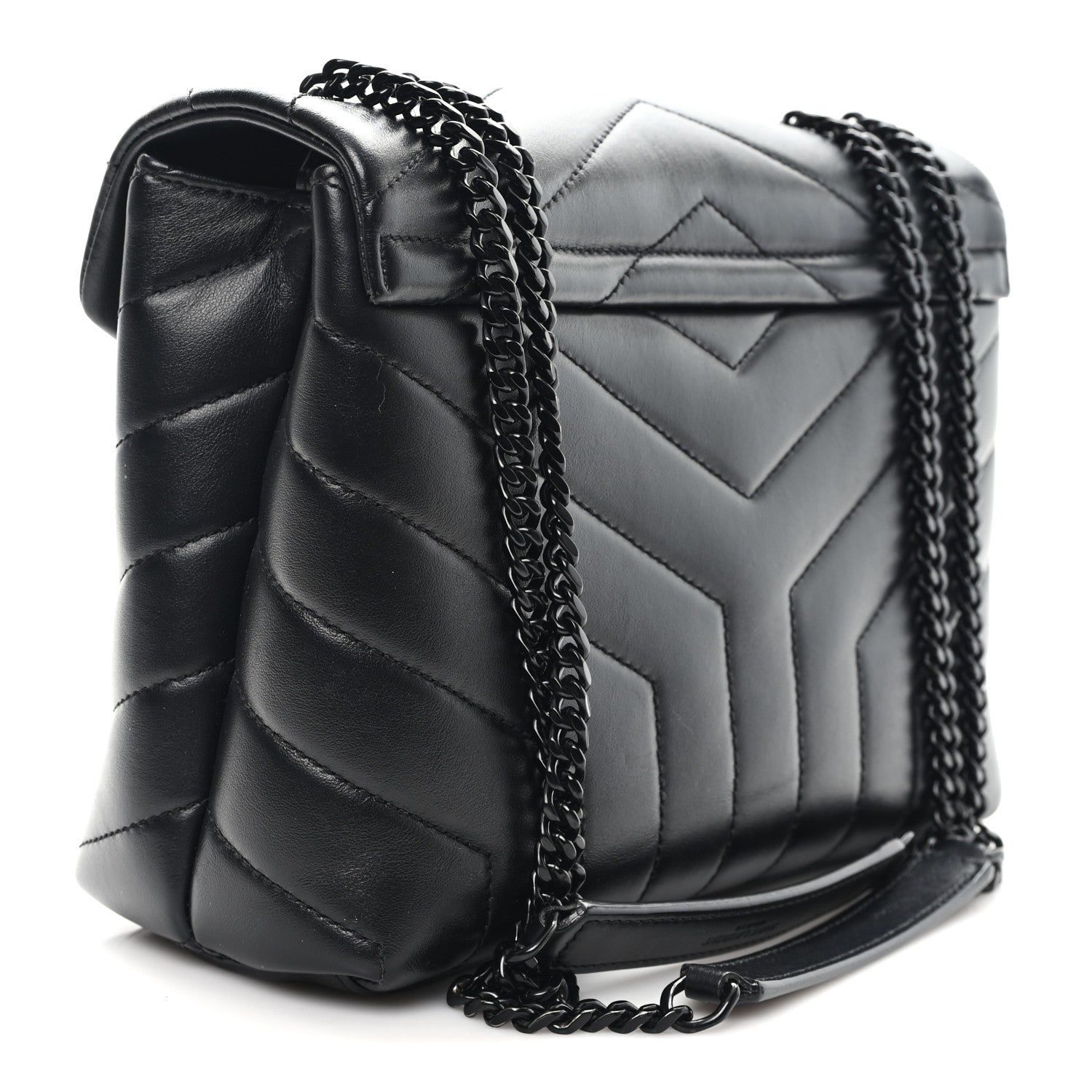 Calfskin Y Quilted Monogram Monochrome Small Loulou Chain Satchel Black