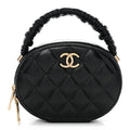 Lambskin Quilted Ruched Top Handle Vanity Case Black