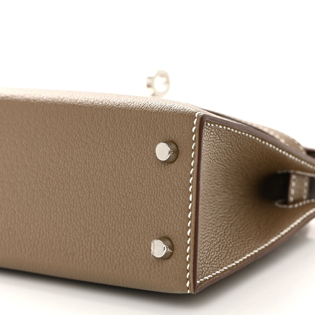 Chevre Mysore Verso Mini Kelly Sellier 20 Etoupe New White