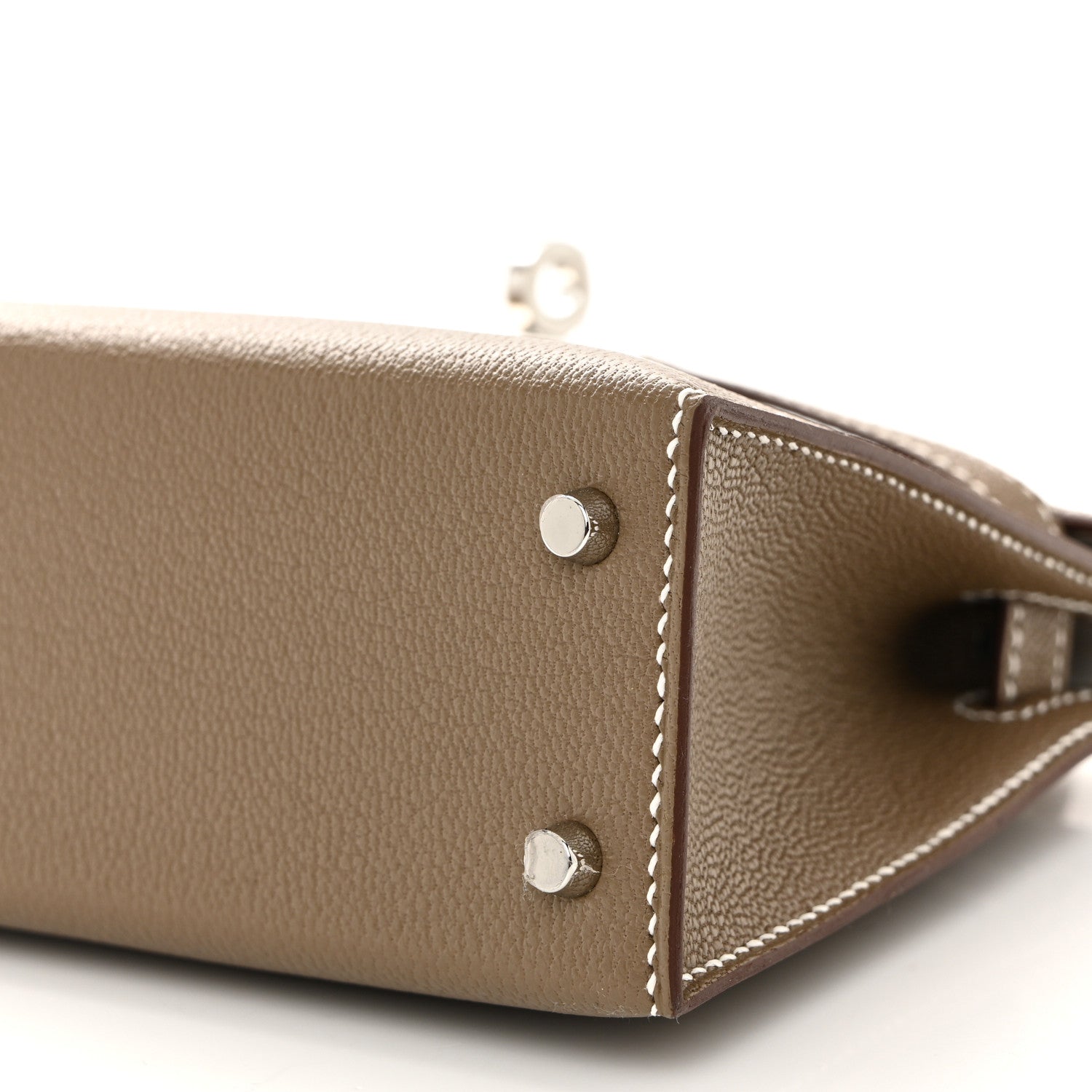 Chevre Mysore Verso Mini Kelly Sellier 20 Etoupe New White