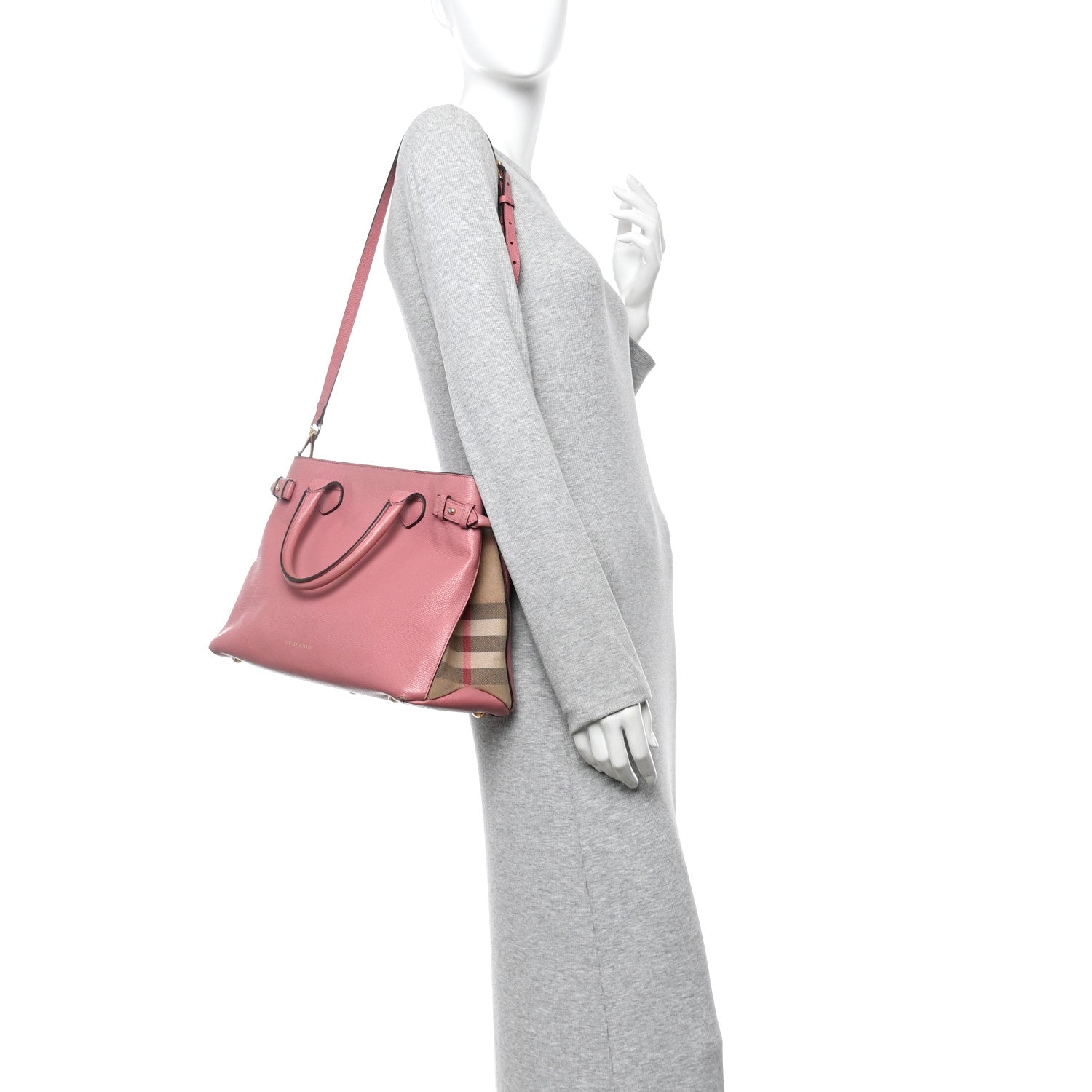 Derby Calfskin House Check Medium Banner Tote Mauve Pink