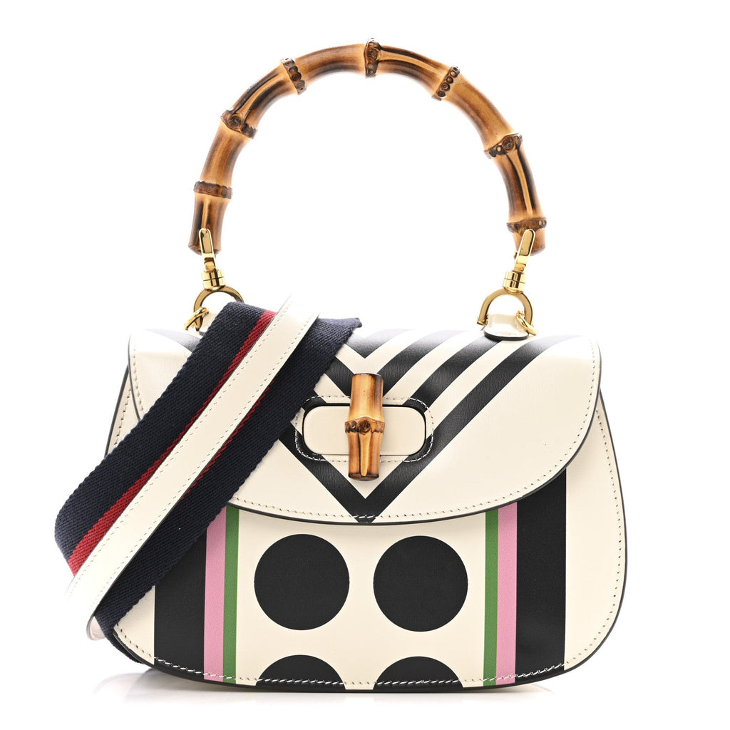 Calfskin Web Geometric Print Small Bamboo 1947 Top Handle Bag White Multicolor