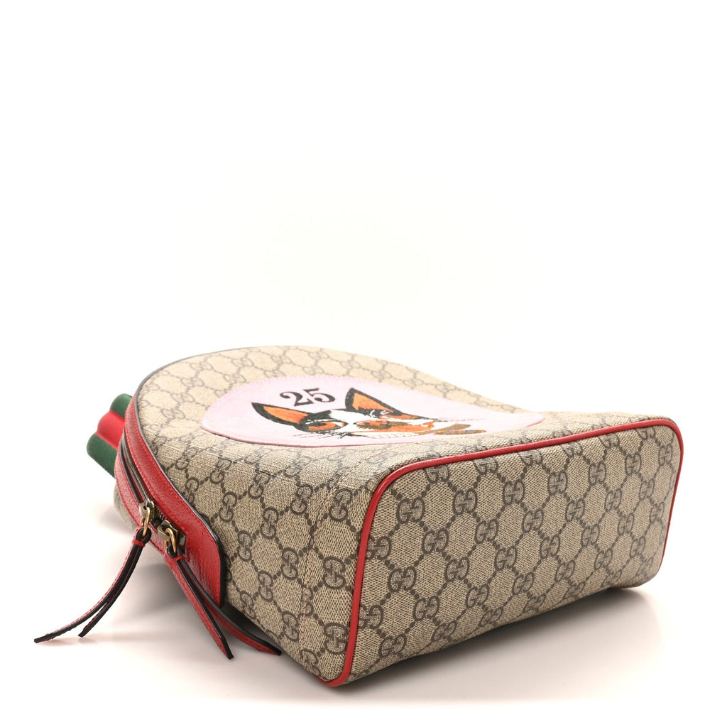 GG Supreme Monogram Web Bosco Patch Dome Backpack Beige Malva Hibiscus Red