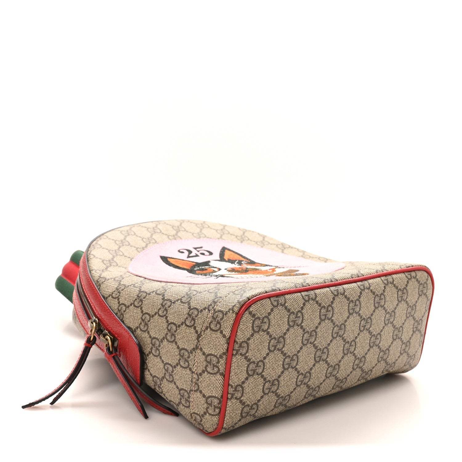 GG Supreme Monogram Web Bosco Patch Dome Backpack Beige Malva Hibiscus Red