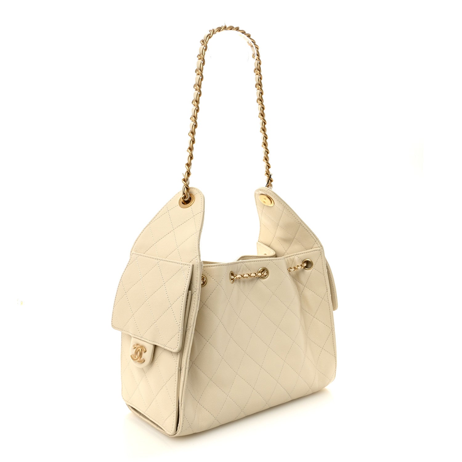 Caviar Quilted Small Chanel 25 Handbag Light Beige
