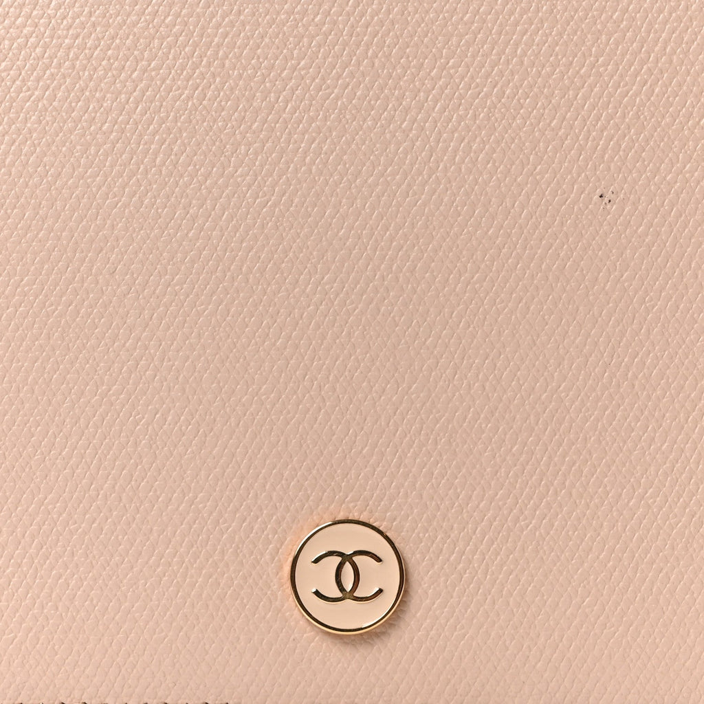 Grained Calfskin CC Button Yen Wallet Pink