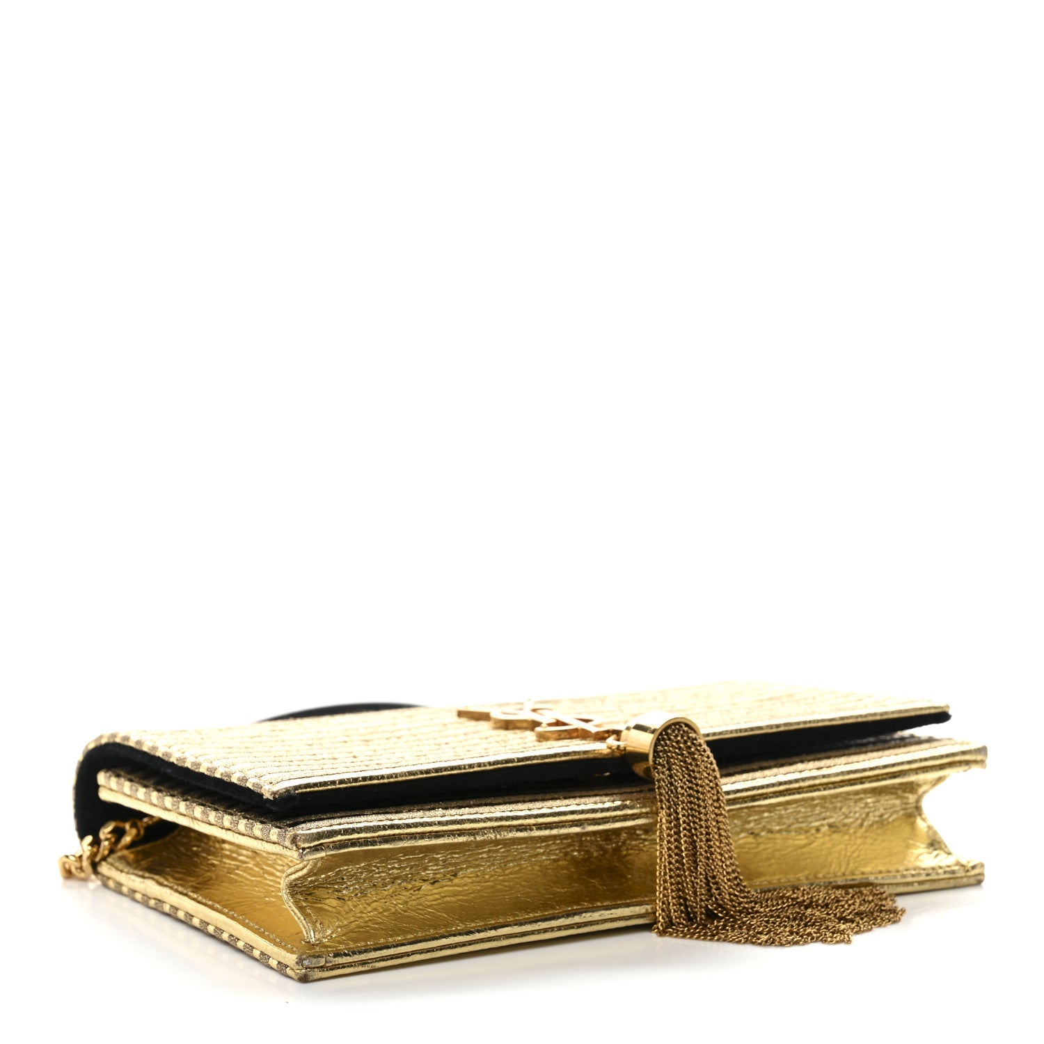 Metallic Goatskin Lambskin Classic Monogram Kate Tassel Chain Wallet Gold