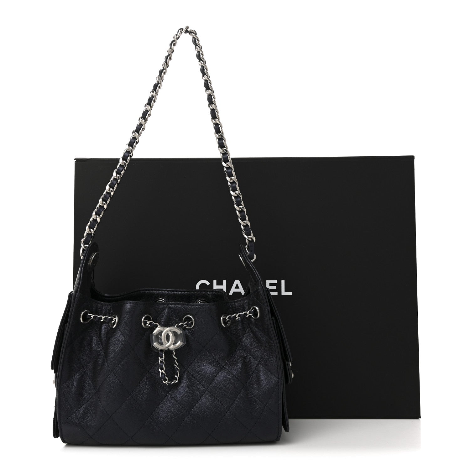 Metallic Caviar Quilted Mini Chanel 25 Handbag Dark Blue