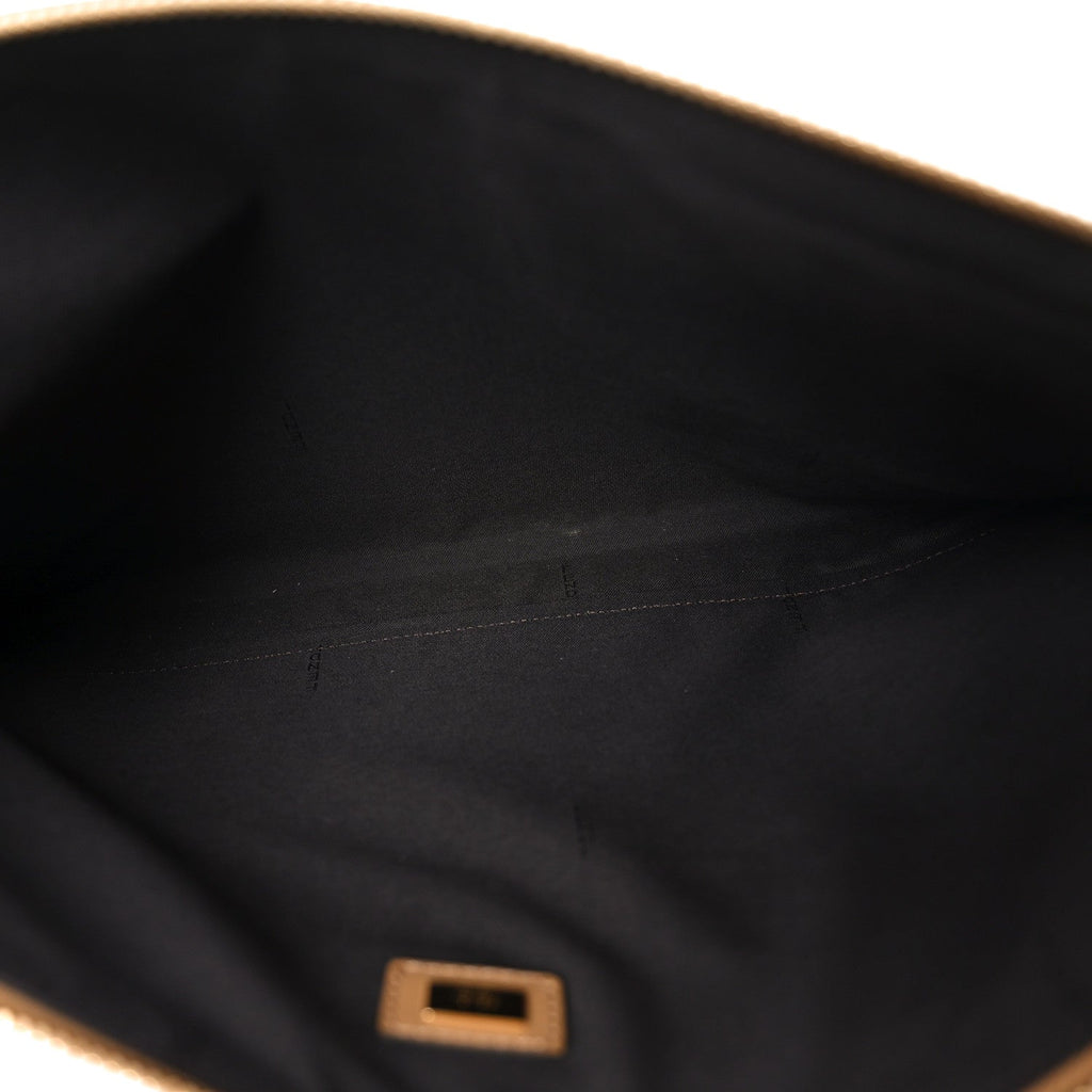Vitello King Logo Embossed Large Flat Pouch Miele Scuro