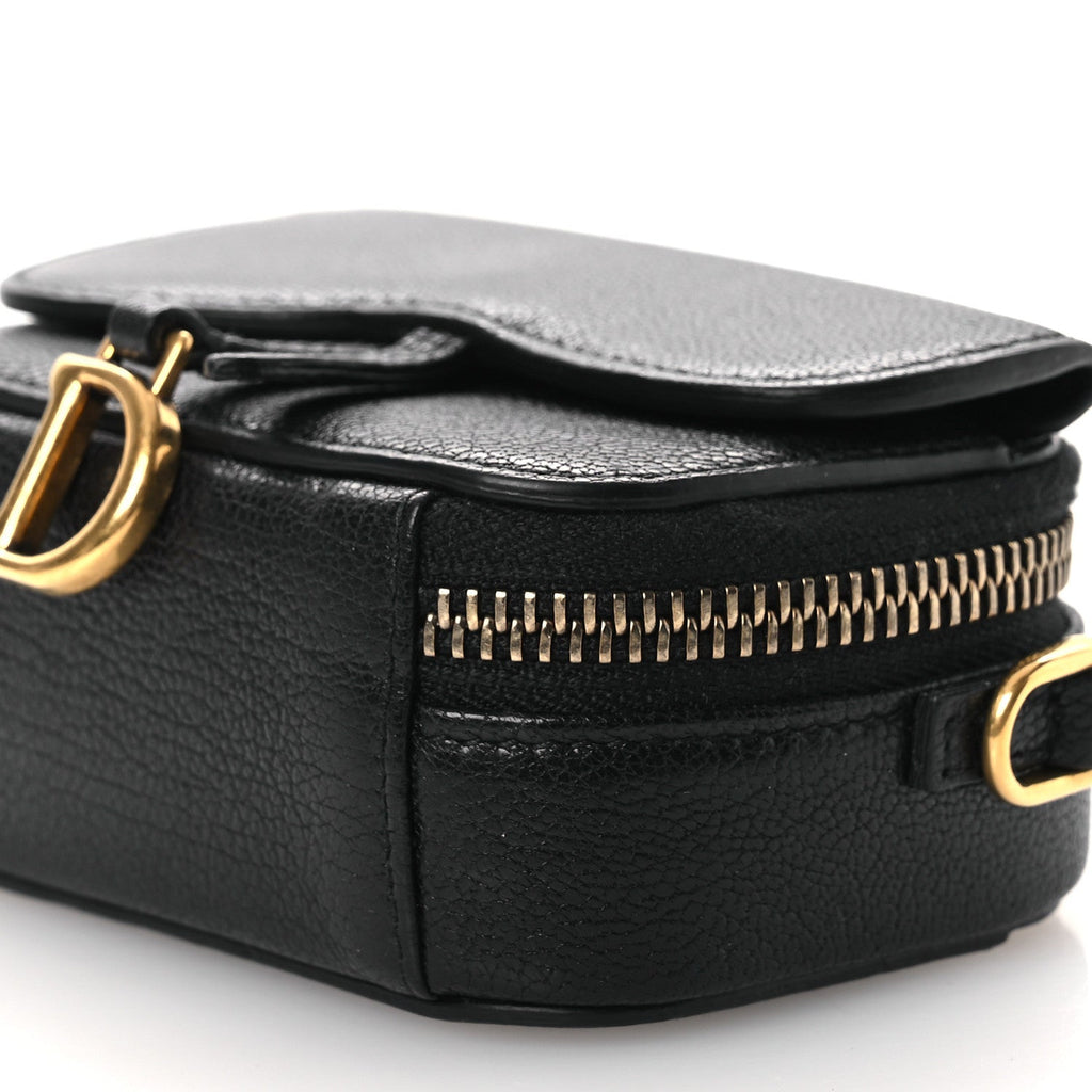 Goatskin Mini Saddle Shoulder Strap Pouch Black