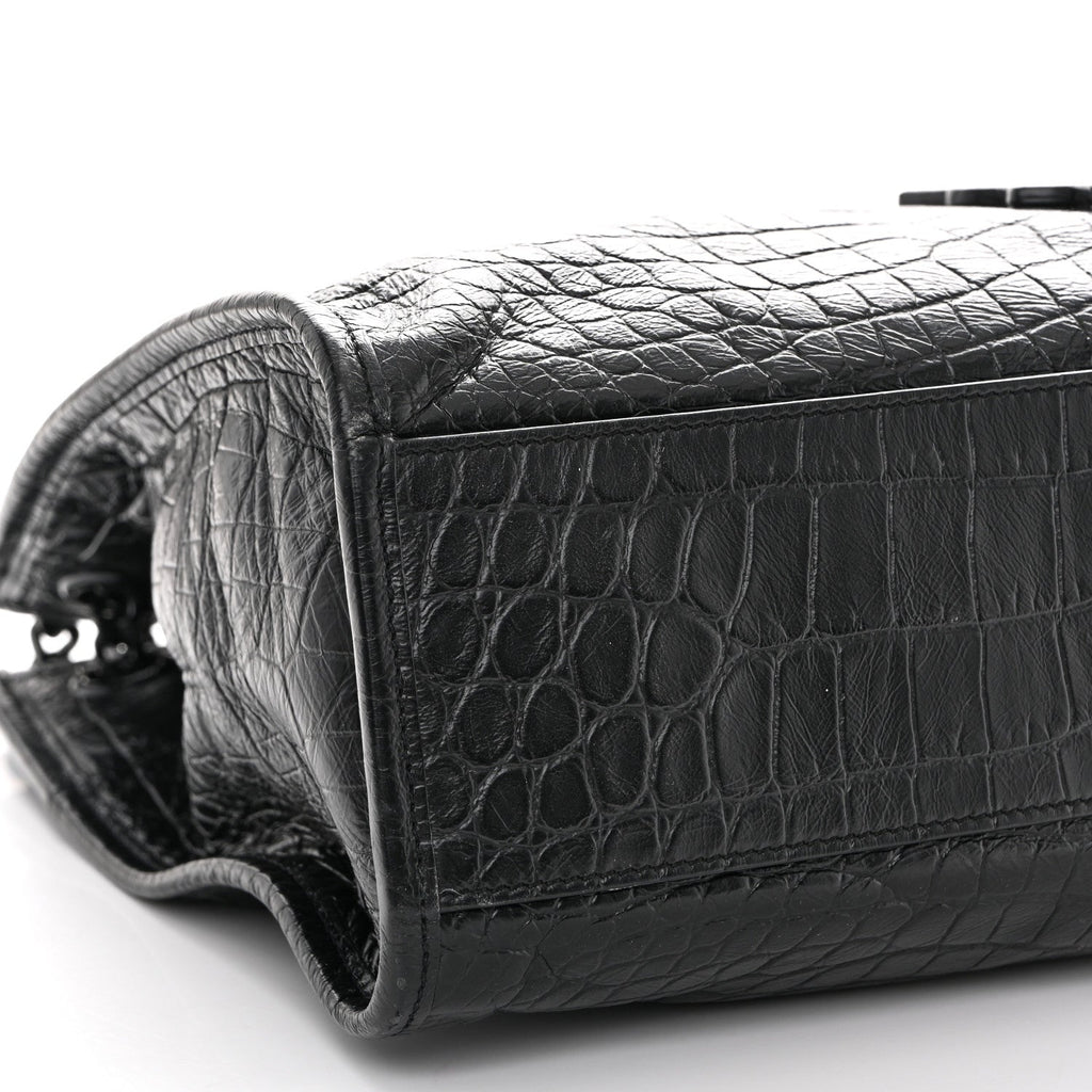 Calfskin Crocodile Embossed Monogram Medium Niki Shopping Bag Black
