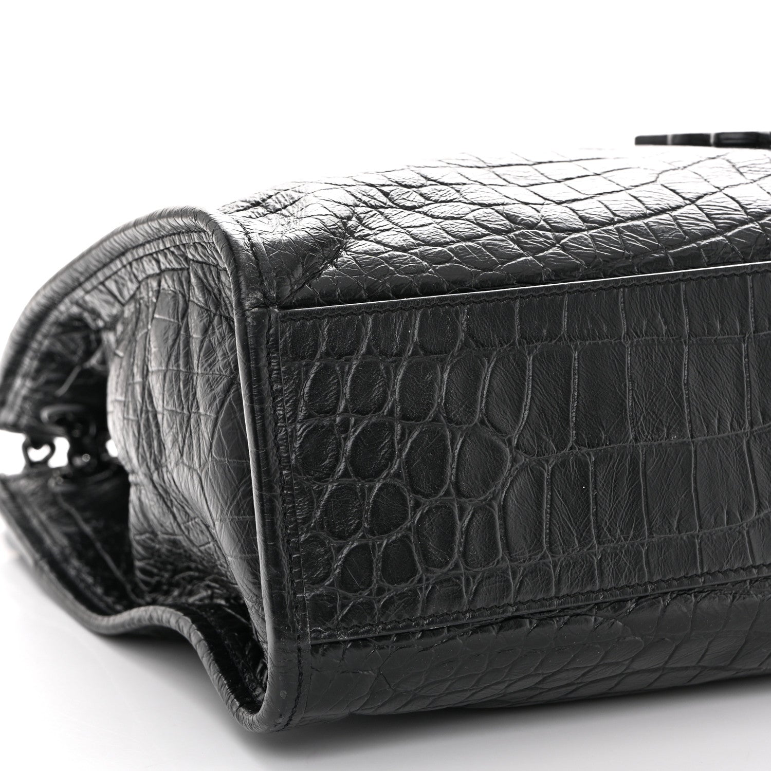 Calfskin Crocodile Embossed Monogram Medium Niki Shopping Bag Black