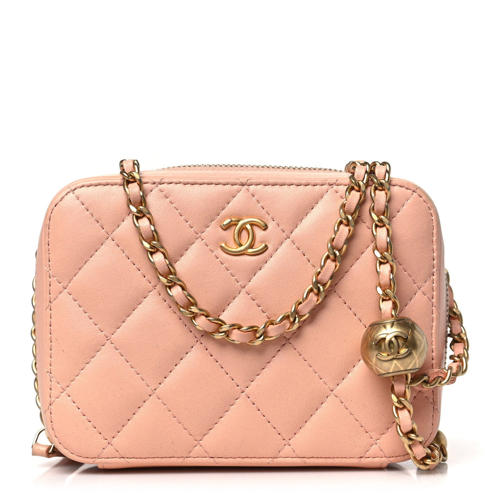 Lambskin Quilted CC Pearl Crush Camera Case Light Pink