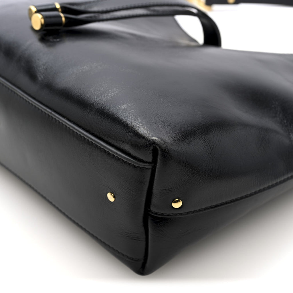 Shiny Calfskin Small Marcie Hobo Bag Black