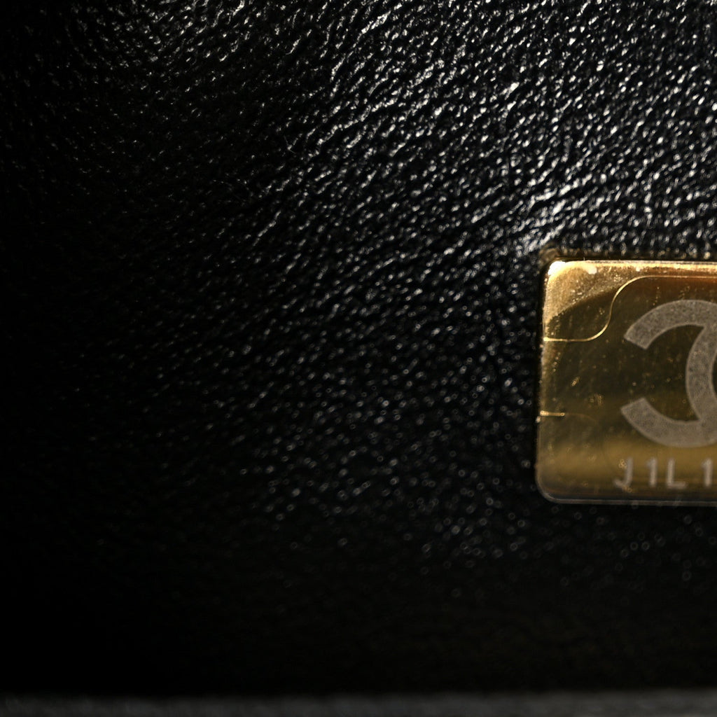 Shiny Lambskin Quilted Golden Links Top Handle Flap Black