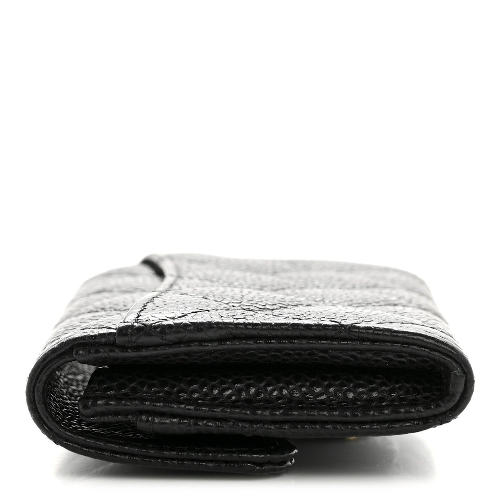 Caviar Quilted Flap  Holder Wallet Black