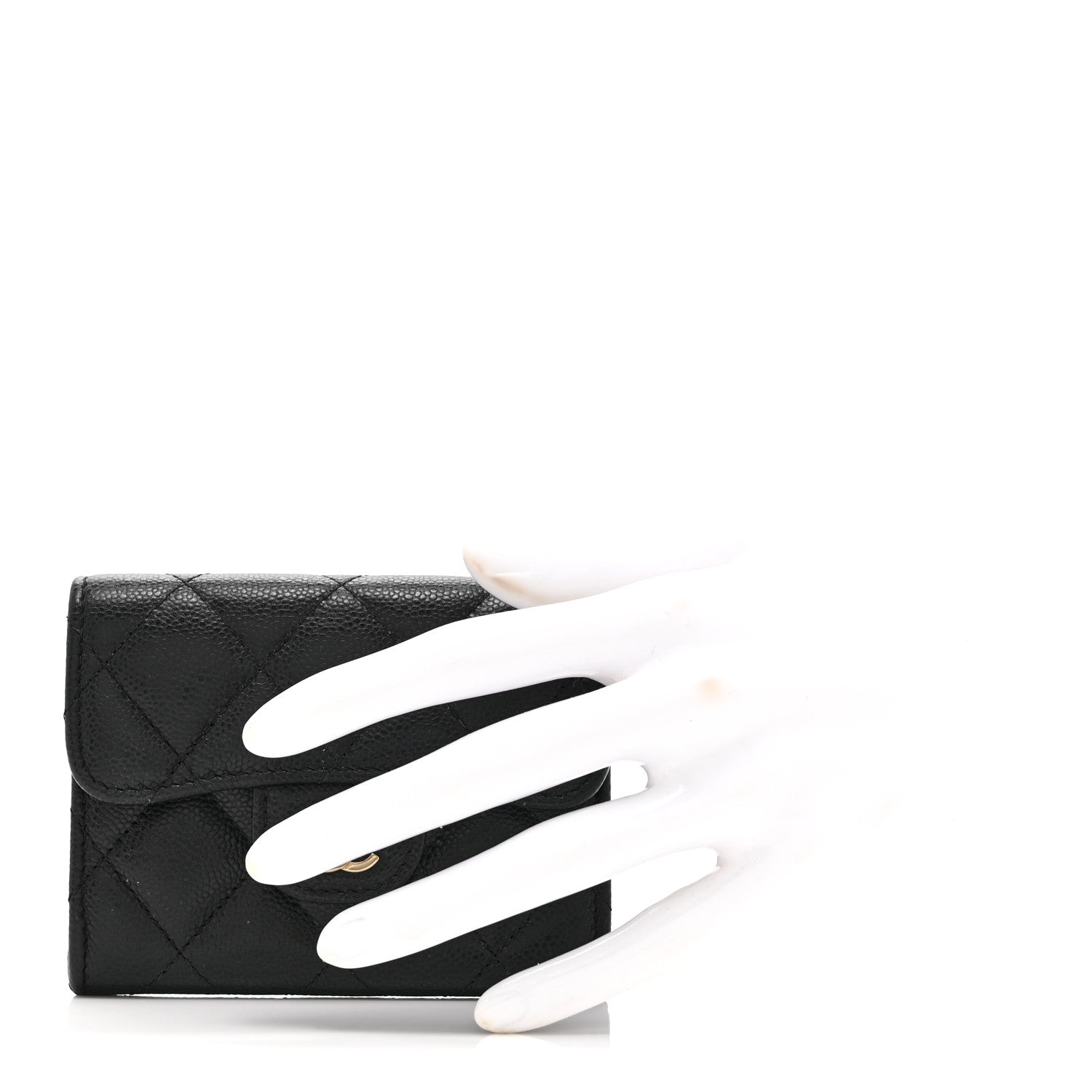 Caviar Quilted Flap  Holder Wallet Black