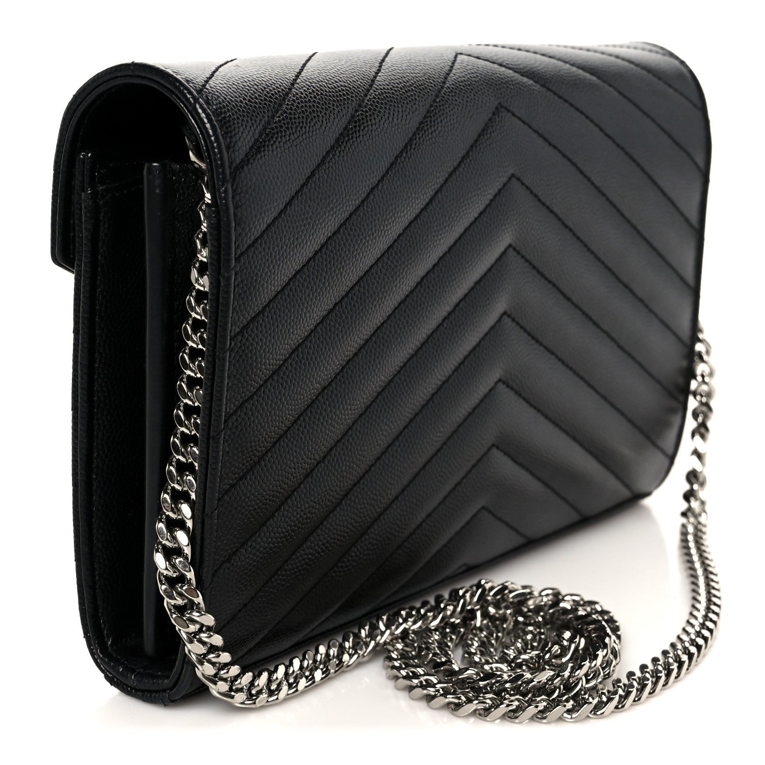 Grain De Poudre Matelasse Chevron Monogram Chain Wallet Black