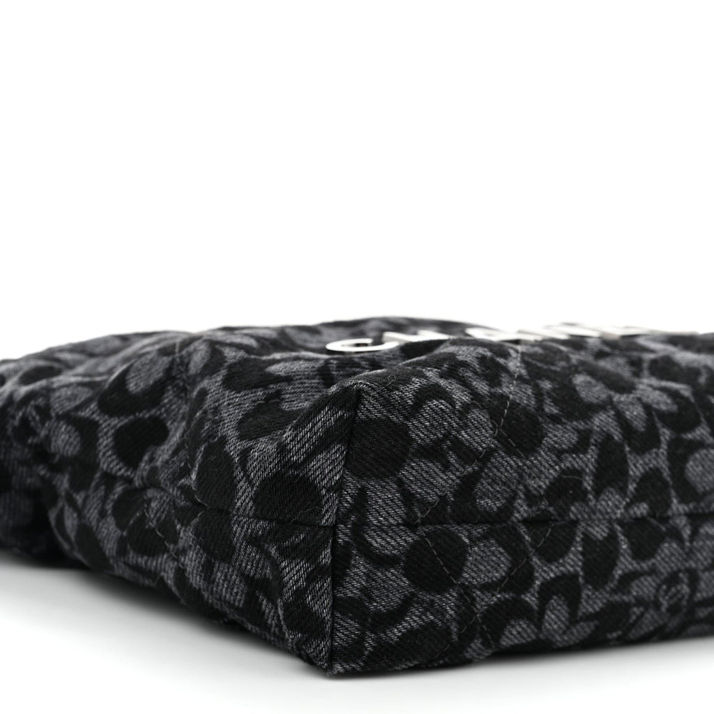 Denim Quilted Floral Print Mini Chanel 22 Black Grey
