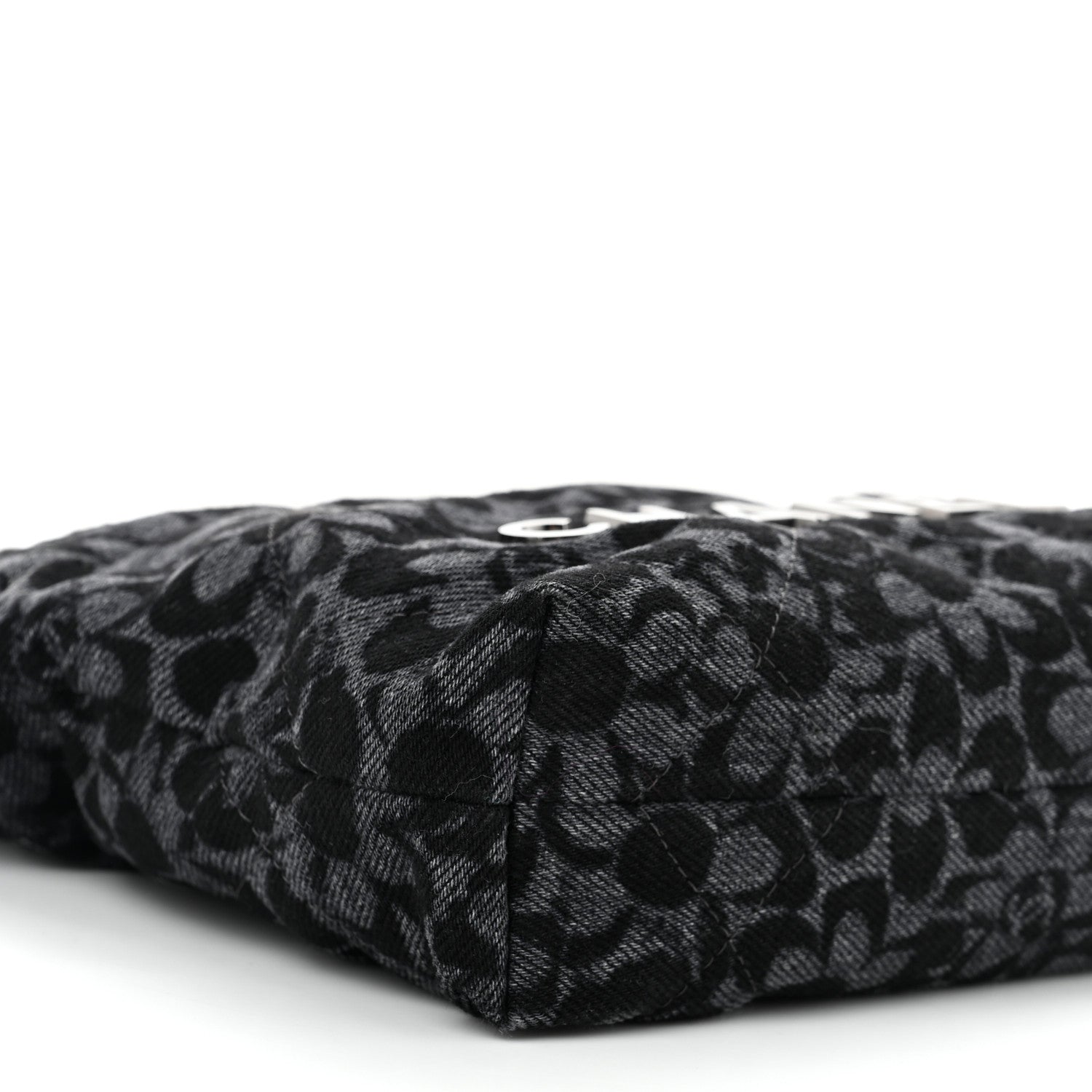 Denim Quilted Floral Print Mini Chanel 22 Black Grey