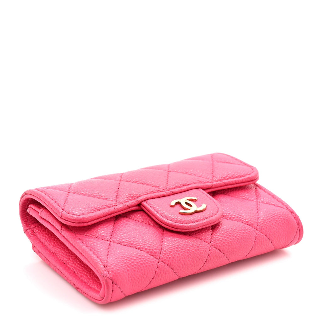 Caviar Quilted Flap  Holder Wallet Fuchsia
