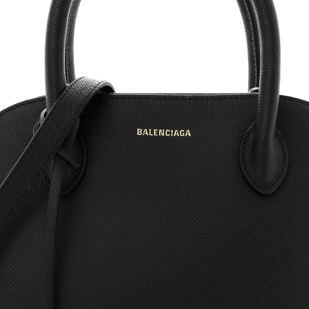 Signature Grained Calfskin Logo S Ville Top Handle Bag Black Rose Shocking