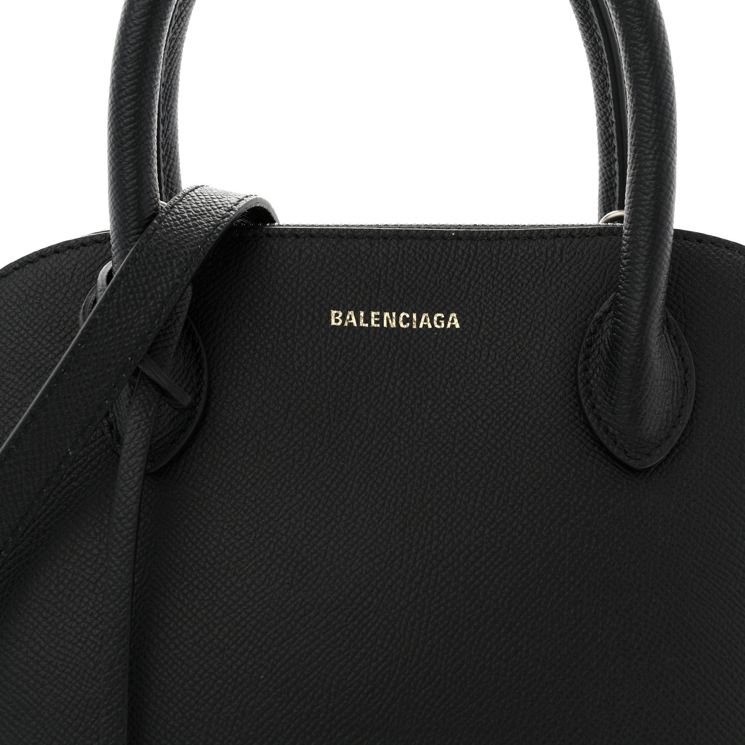 Signature Grained Calfskin Logo S Ville Top Handle Bag Black Rose Shocking