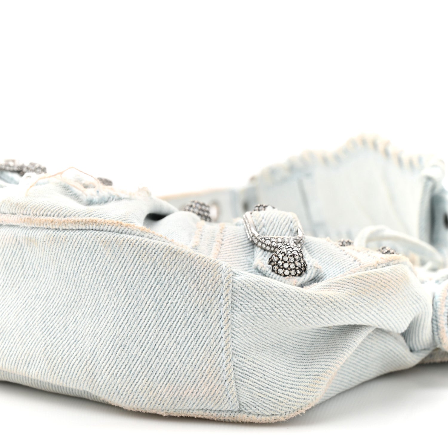 Washed Frayed Denim Crystal XS Le Cagole Shoulder Bag Pale Blue