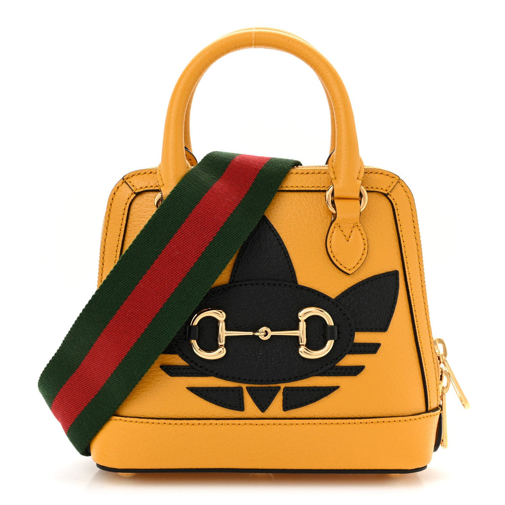 X ADIDAS Textured Dollar Calfskin Web Trefoil Mini Horsebit 1955 Top Handle Bag Crop Black