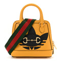 X ADIDAS Textured Dollar Calfskin Web Trefoil Mini Horsebit 1955 Top Handle Bag Crop Black