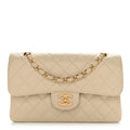 Caviar Quilted Small Double Flap Beige