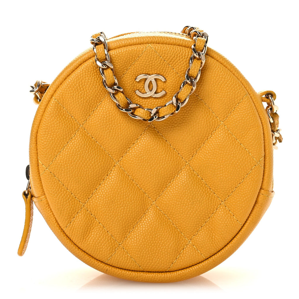 Caviar Quilted Round Clutch With Chain Yellow