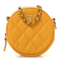 Caviar Quilted Round Clutch With Chain Yellow