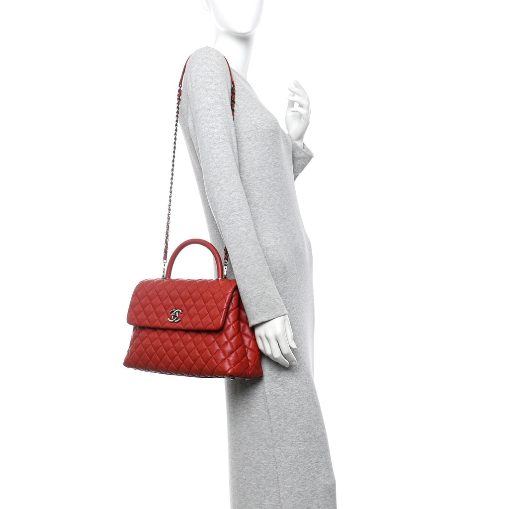 Caviar Quilted Medium Coco Handle Flap Red