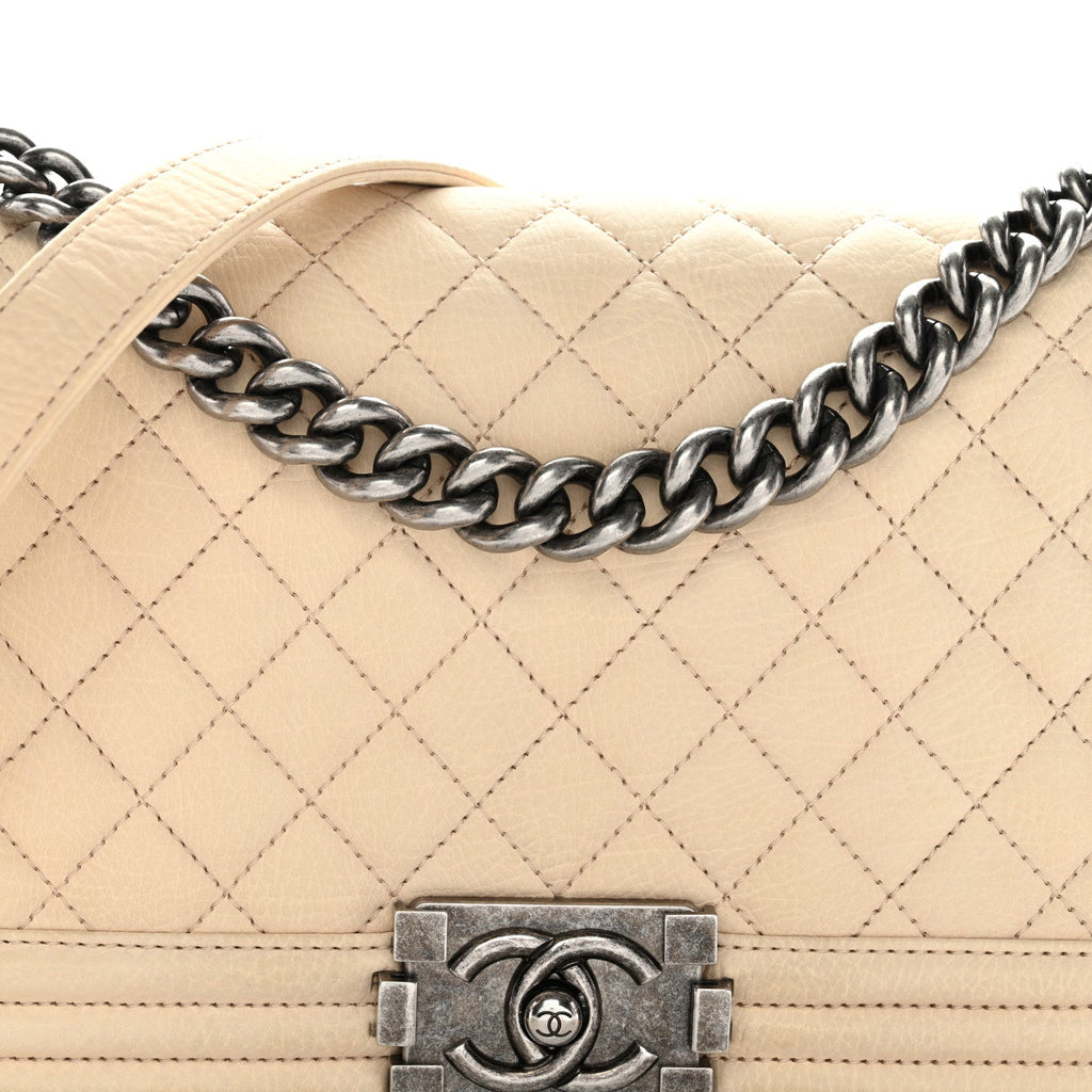 Nubuck Quilted Medium Boy Flap Beige