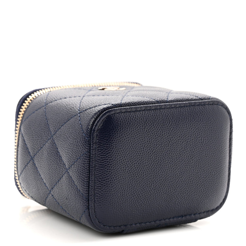 Caviar Quilted Mini Vanity Case With Chain Navy Blue