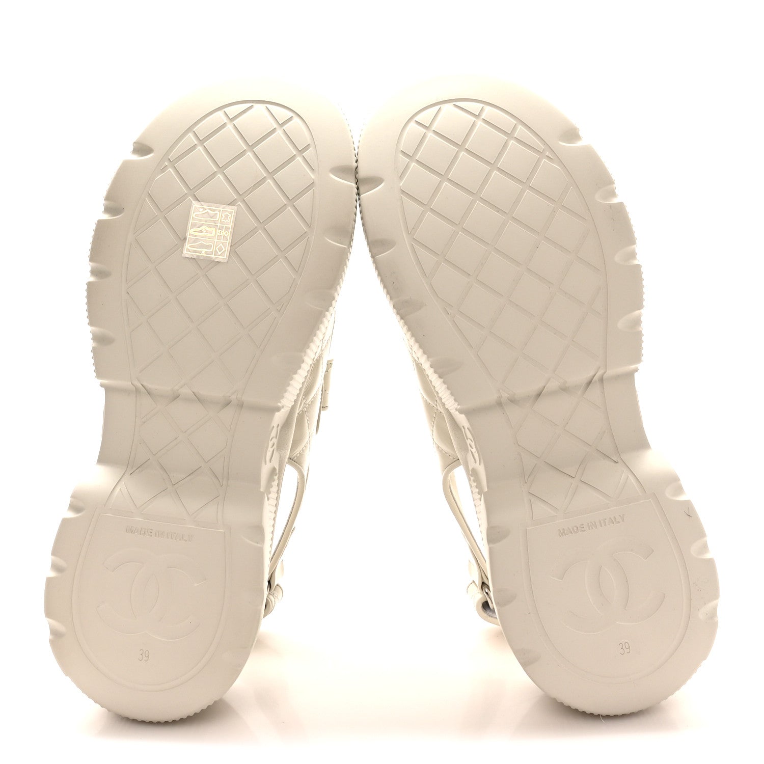 Shiny Calfskin Chain CC Velcro Dad Platform Sandals 39 White