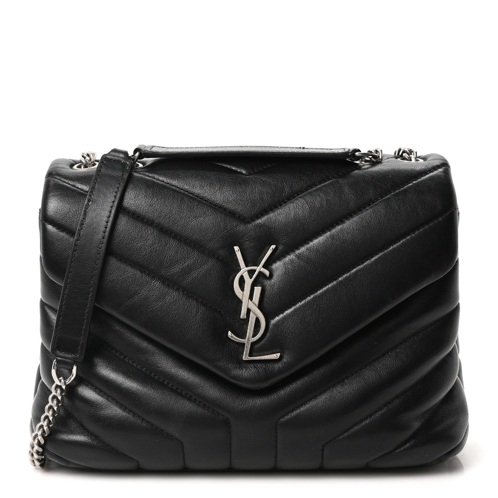 Calfskin Y Quilted Monogram Small Loulou Chain Satchel Black