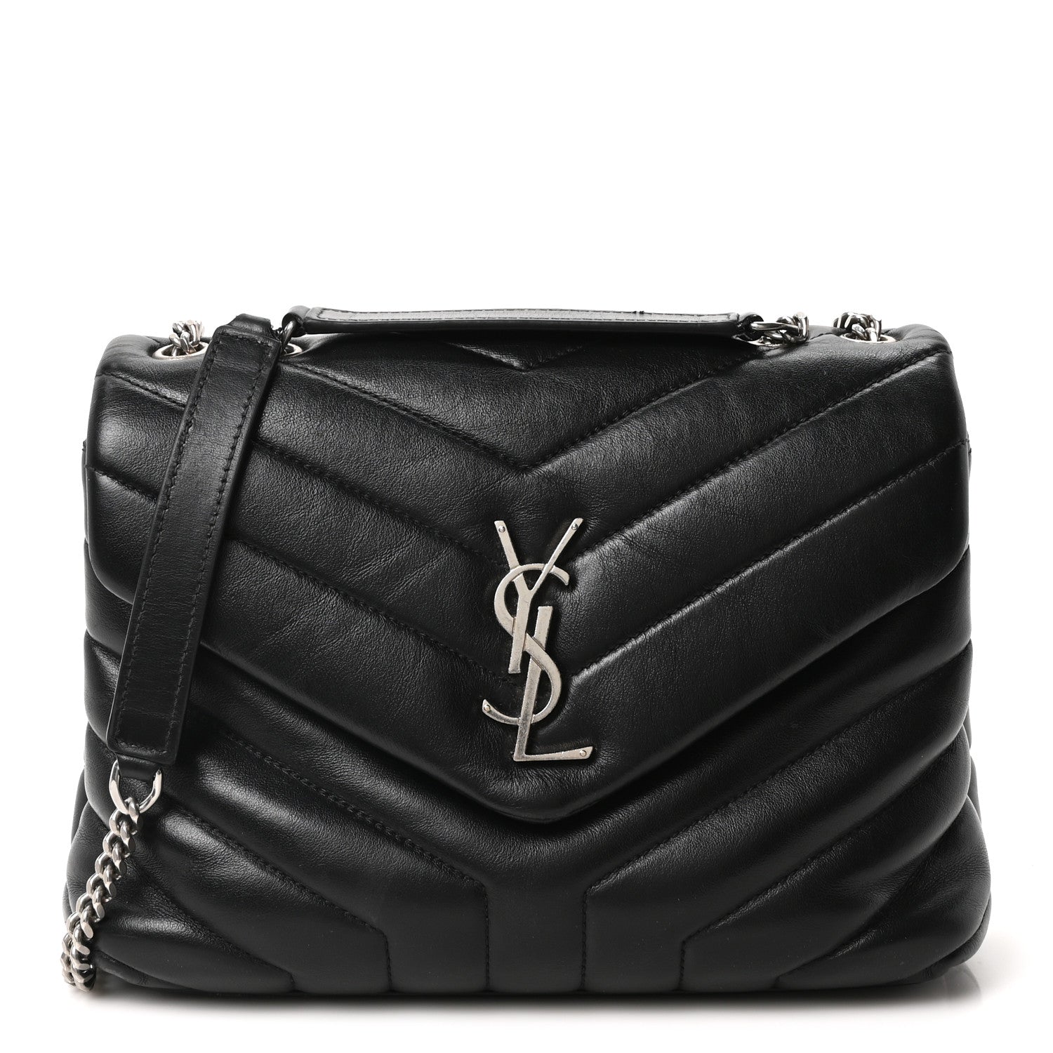 Calfskin Y Quilted Monogram Small Loulou Chain Satchel Black