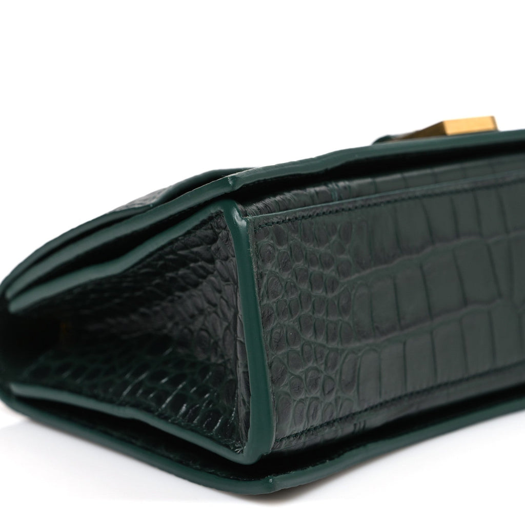 Extra Supple Calfskin Crocodile Embossed Small Crush Chain Bag Forest Green