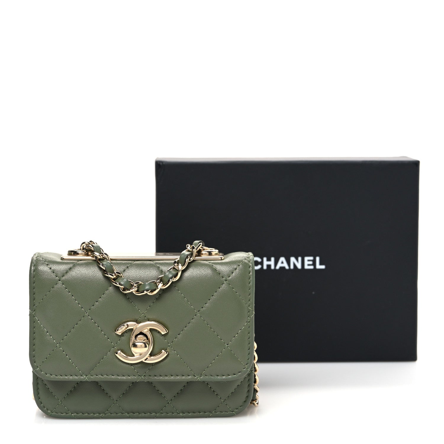 Lambskin Quilted Trendy CC  Holder On Chain Green
