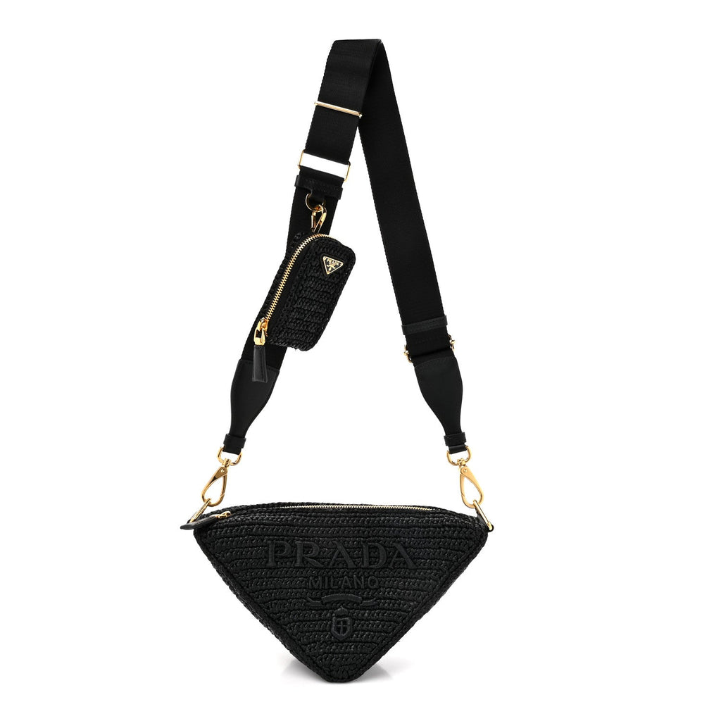 Yarn Raffia Effect Crochet Triangle Shoulder Bag Black