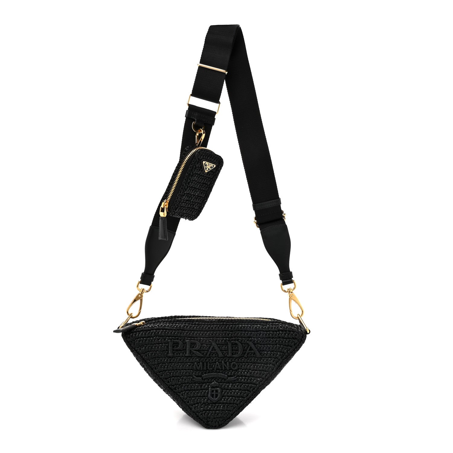 Yarn Raffia Effect Crochet Triangle Shoulder Bag Black