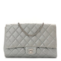 Metallic Lambskin Quilted Clutch With Chain Flap Silver