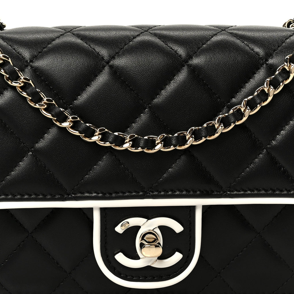 Lambskin Quilted Resin CC Mini Flap Bag Black White